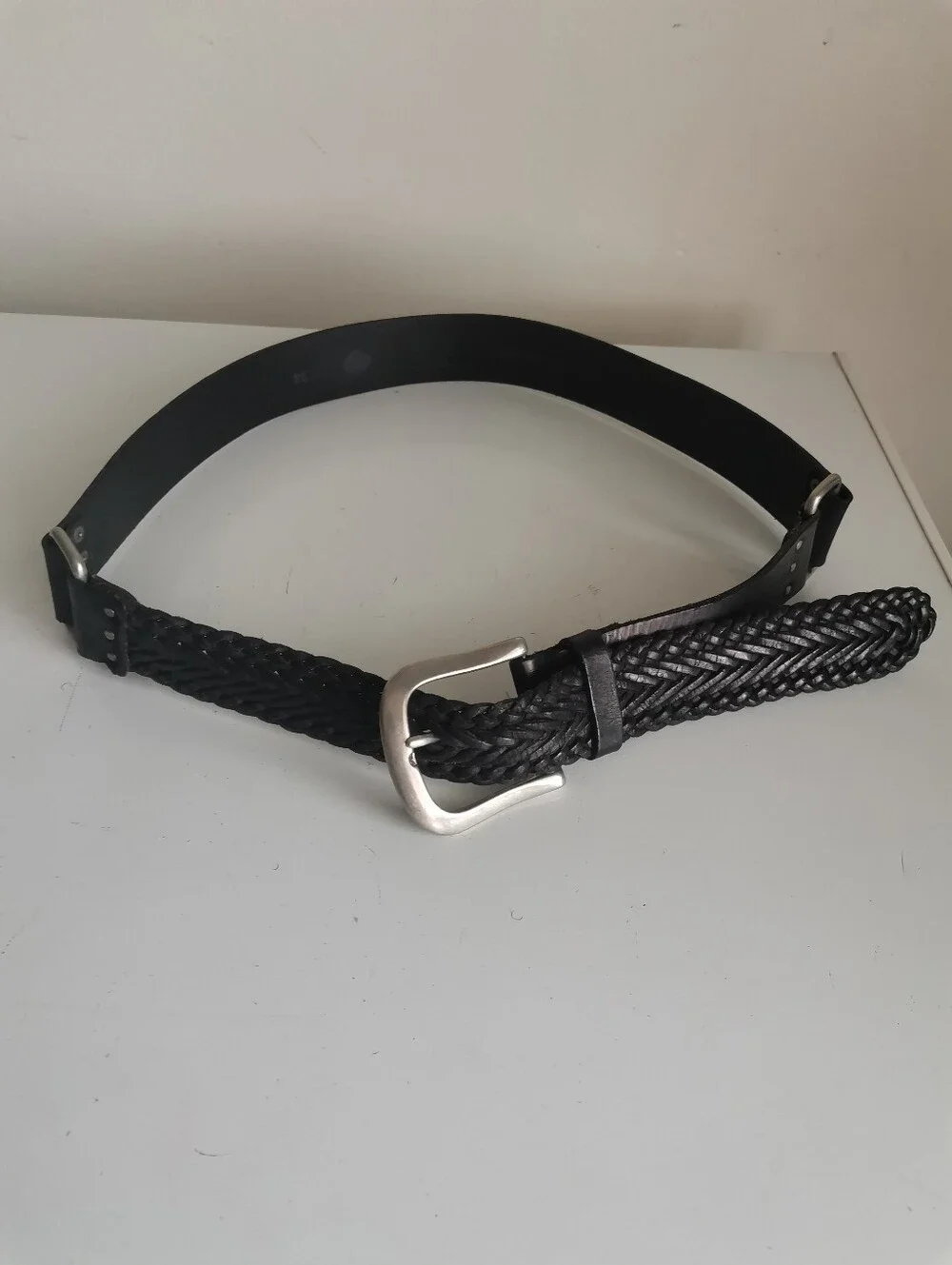 Vintage Harley Davidson 03 Black Leather Braided Trim Belt, Size:34